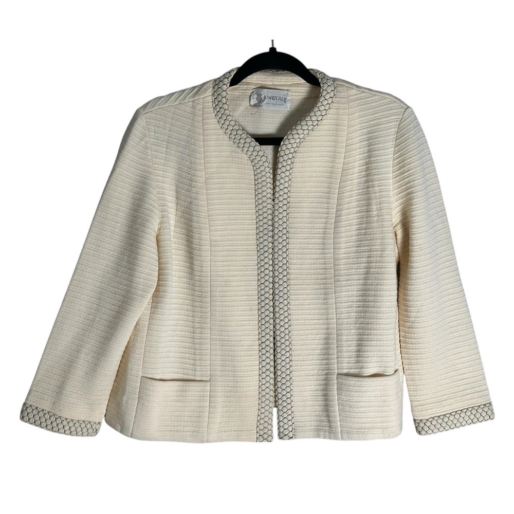 Vintage 1960s Kimberly 100% Wool Ribbed Open Front Jacket Blazer Gold Union Made